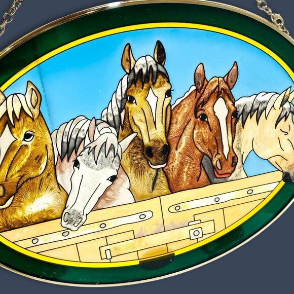 Amia Handpainted 5 Horses Suncatcher Stained Glass Window Decor Western Ranch. - Picture 2 of 7